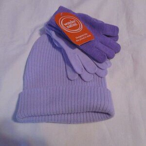 Wonder Nation Toddler Girls Ribbed PURPLE Knit Beanie & Gloves Set Combo